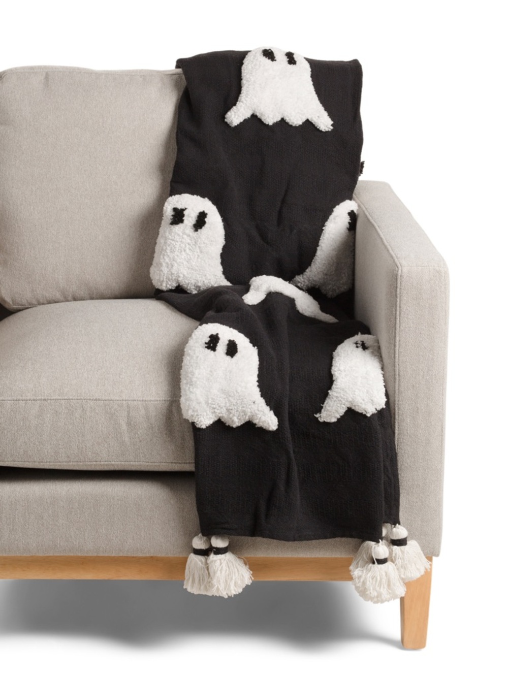 Rachel Zoe Viral TikTok Halloween White Ghost Knit Sherpa Throw w/ Tassels NEW